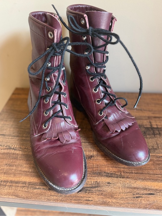 Justin Boots Shoes - Ladies Lace up Justin Boots Wine 7B